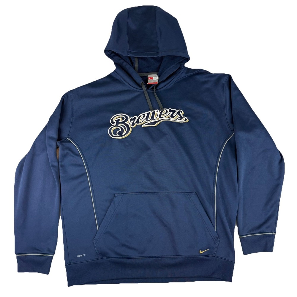 Nike Fit Therma Milwaukee Brewers Hoodie Mens XL Navy Blue Baseball Embroidered
